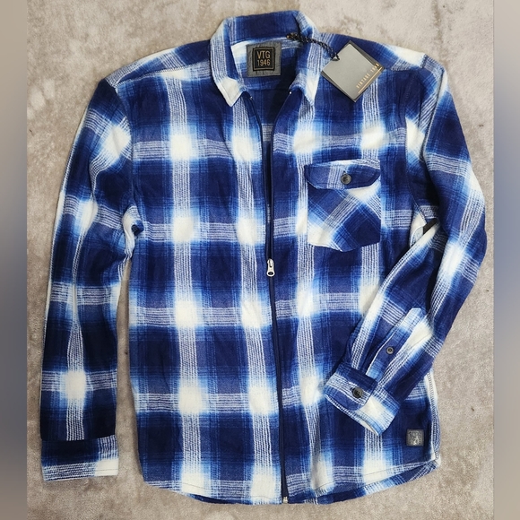 XL Plaid VTG 1946 Polar Fleece Zip Shirt Blue White NWT - Picture 9 of 10